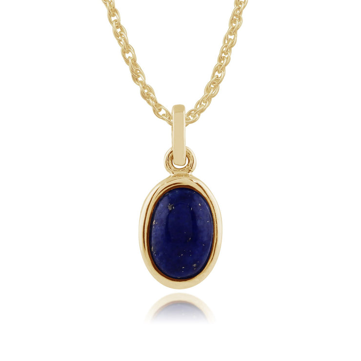 Pendentif et Bague Solitaire Classique Or Jaune 375 Lapis Lazuli oval Sertis Clos
