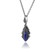 Pendentif Style Art Déco Argent 925 Lapis Lazuli et Marcassite