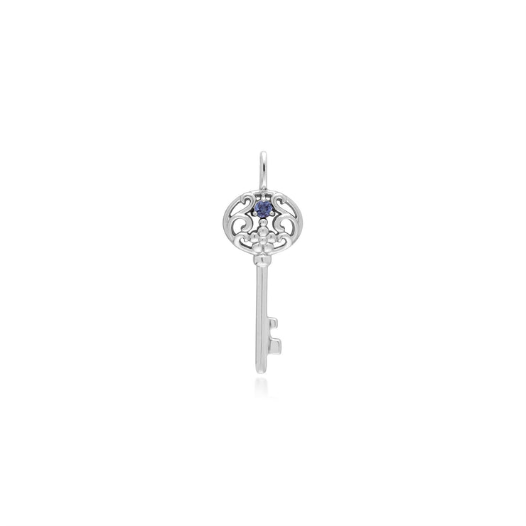 Pendentif Classique Cadenas Cœur Argent 925 et Charms Grande Clé Tanzanite