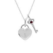 Pendentif Classique Cadenas Cœur Argent 925 et Charms Clé Rubis