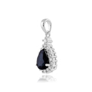 Pendentif Classique Or Blanc 375 Saphir Poire et Diamant Style Cluster