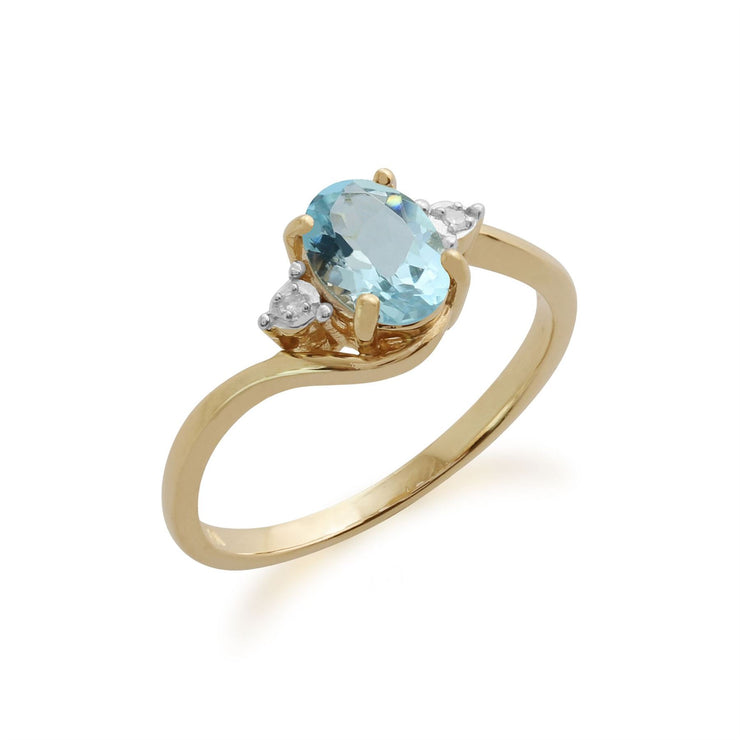 Gemondo Topaze Bleu Bague, 9ct Or Jaune 0.97ct Topaze Bleu Et Diamant Bague