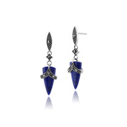 Pendentif et Boucles d'Oreilles Pendantes Style Art Déco Argent 925 Lapis Lazuli et Marcassite