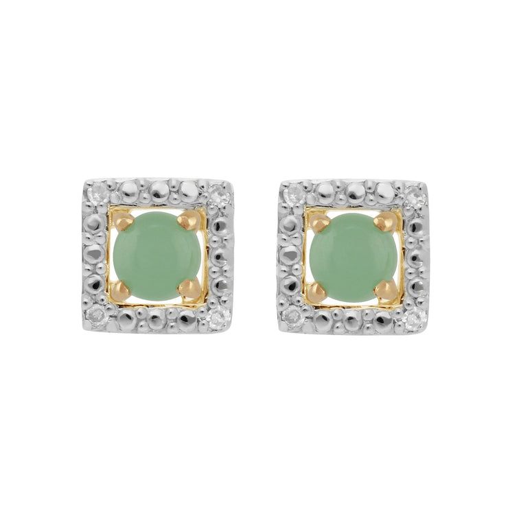 Boucles d'Oreilles Clou Jade Classique Or Jaune 375 et Ear-Jacket Carré Diamant