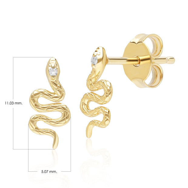 ECFEW™ Boucles d'Oreilles Clou enroulées serpent Diamant en or jaune 9 carats