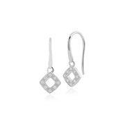 Boucles d'Oreilles Clou et Pendentif Classique Or Blanc 375 Diamant Carré Ajouré