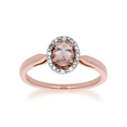 Bague Solitaire et Boucles d'Oreilles Clou Classique Or Rose 375 Morganite Ovale et Diamant