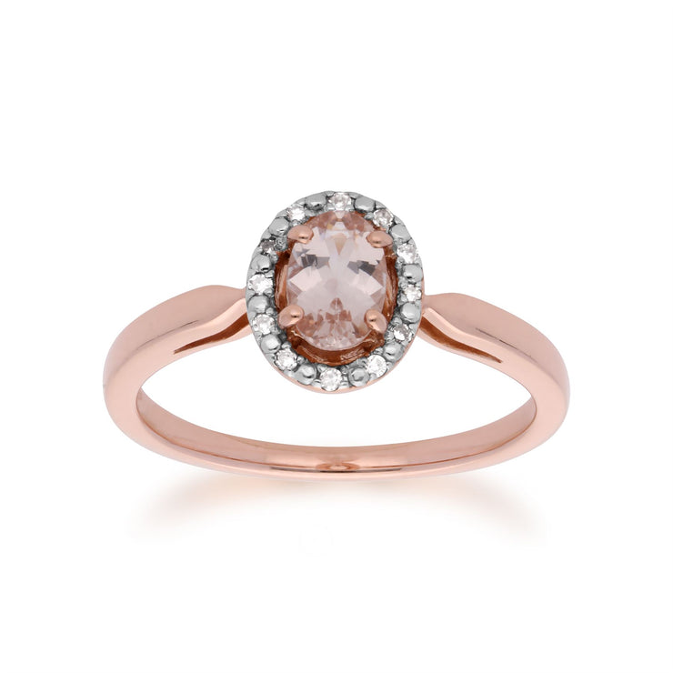 Bague Solitaire et Boucles d'Oreilles Clou Classique Or Rose 375 Morganite Ovale et Diamant