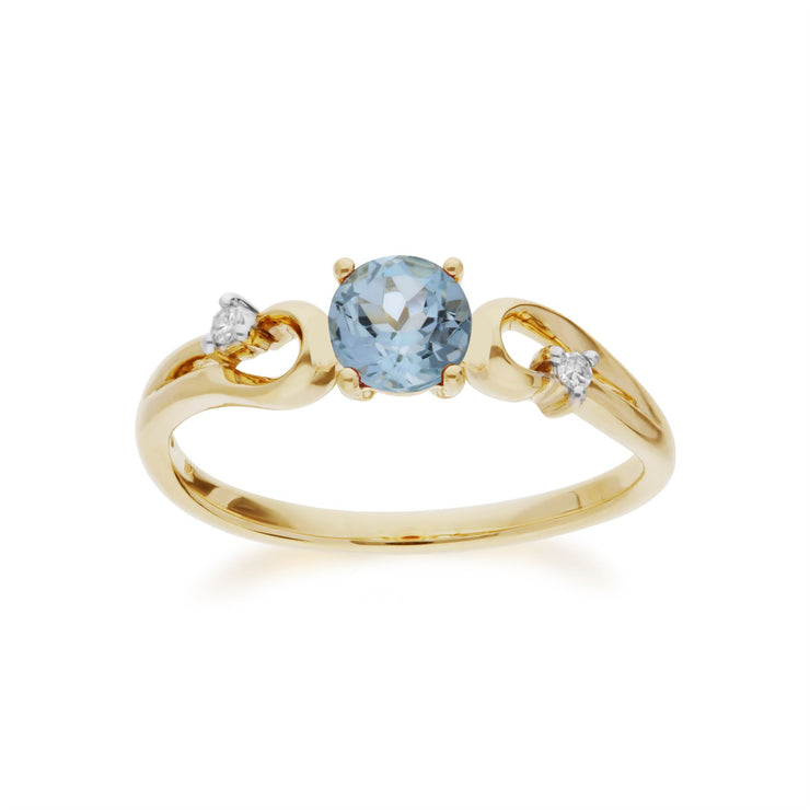 Gemondo Topaze Bague, 9 CT or Jaune Topaze Bleu et Diamant Classique Robe Bague Solitaire - Topaze