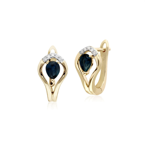 Saphir Boucles D'Oreilles, 9 CT Saphir or Jaune & Diamant Feuille Boucles D'Oreilles Dormeuses