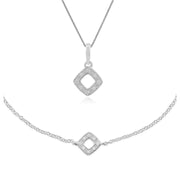 Pendentif et Bracelet Classique Or Blanc 375 Diamant Carré Ajouré