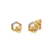 Boucles d'Oreilles Hexagonales Abeilles Collection Honeycomb Or Jaune 375 Diamant