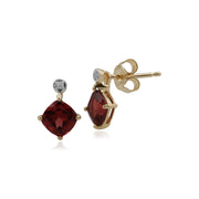 Pendentif et Boucles d'Oreilles Clou Classique Or Jaune 375 Grenat Coussin et Diamant