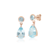 Boucles d'Oreilles Clou Classique Or Rose 375 Topaze Bleue Poire