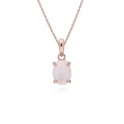 Pendentif et Bracelet Classique Argent 925 Plaqué Or Rose Quartz Rose Oval