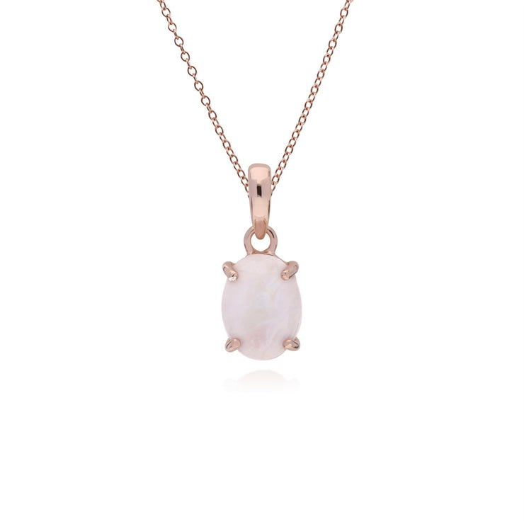 Pendentif et Bracelet Classique Argent 925 Plaqué Or Rose Quartz Rose Oval