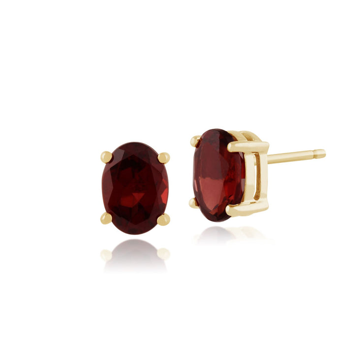 Boucles d'Oreilles Clou Classique Or Jaune 375 Grenat Oval