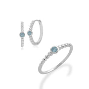 Bague et Boucles d'Oreilles Créoles Essentiel Argent 925 Aigue-Marine