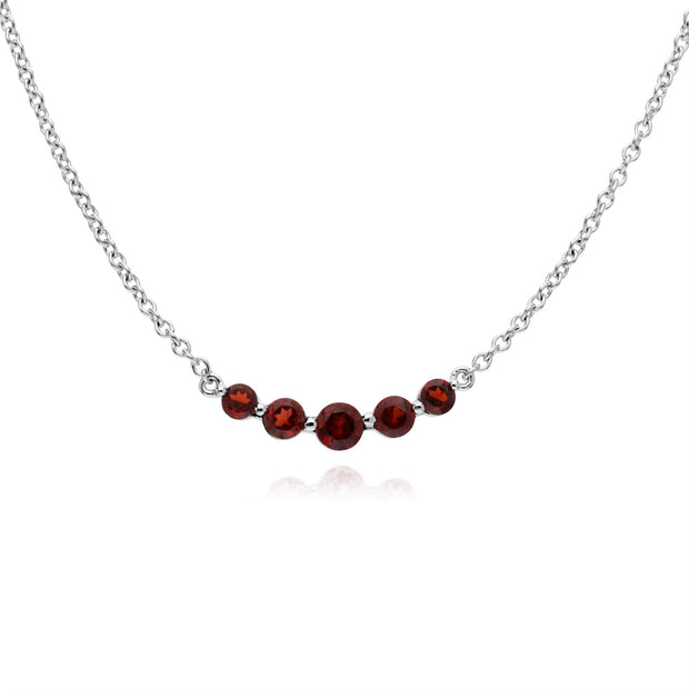 Collier et Bague Classique Argent 925 Grenat Cinq Pierres