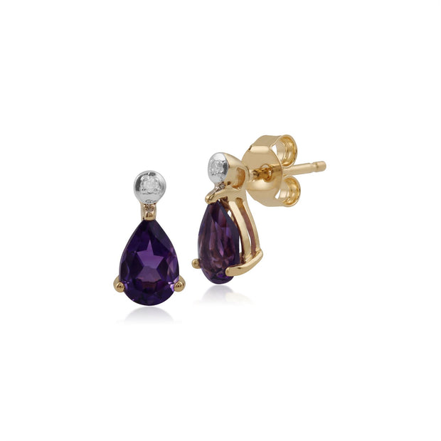 Boucles d'Oreilles Pendantes Classique Or Jaune 375 Améthyste Poire et Diamant