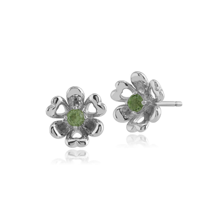 Bague et Boucles d'Oreilles Clou Marguerite Style Floral Argent 925 Péridot Rond