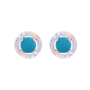 Boucles d'Oreilles Clou Turquoise Classique Or Blanc 375 Diamant et Ear-Jacket Diamant Rond