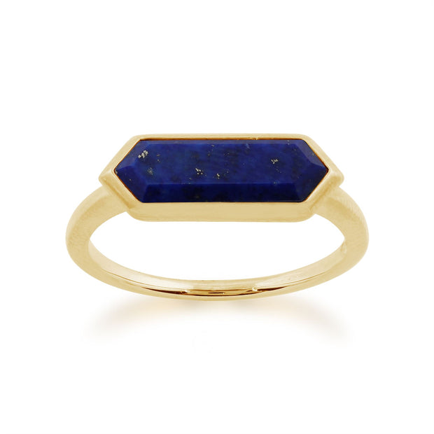 Bague Géométrique Argent Plaqué Or Lapis Lazuli Hexagonal