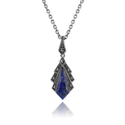 Pendentif Style Art Déco Argent 925 Lapis Lazuli et Marcassite