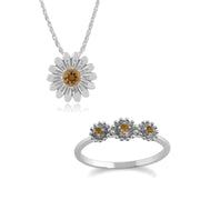 Bracelet et Bague Marguerite Style Floral Argent 925 Citrine Ronde
