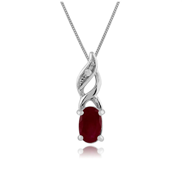 Pendentif Classique Or Blanc 375 Rubis Oval et Diamant