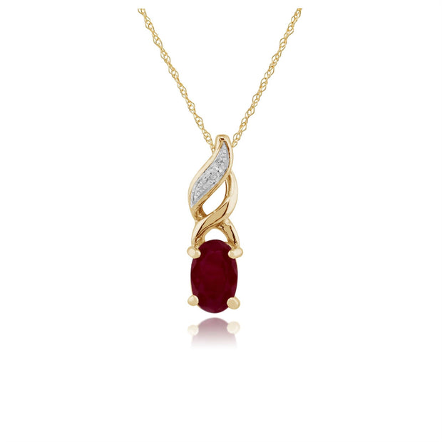 Pendentif Classique Or Jaune 375 Rubis er Diamant Oval