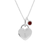 Pendentif Classique Cadenas Cœur Argent 925 et Charms Grenat