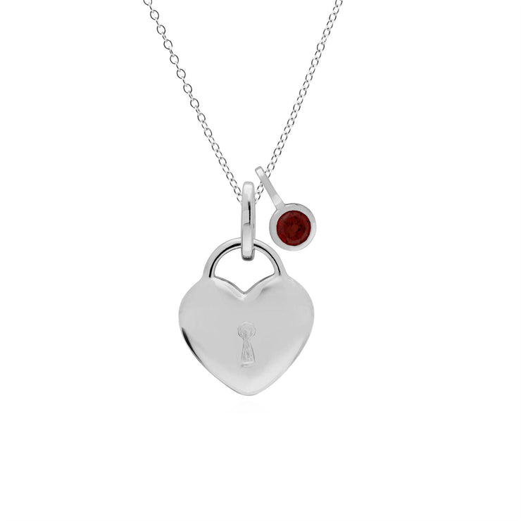 Pendentif Classique Cadenas Cœur Argent 925 et Charms Grenat