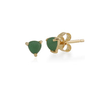 Boucles d'Oreilles Clou Classique Or Jaune 375 Jade Verte Trillion serti Trois Griffes