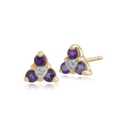 Boucles d'Oreilles Clou Classique Or Jaune 375 Améthyste et Diamant