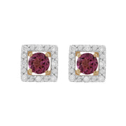 Boucles d'Oreilles Clou Topaze Rose Classique Or Jaune 375 et Ear-Jacket Carré Diamant