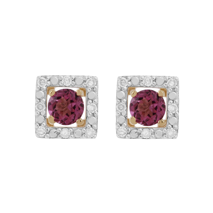 Boucles d'Oreilles Clou Topaze Rose Classique Or Jaune 375 et Ear-Jacket Carré Diamant