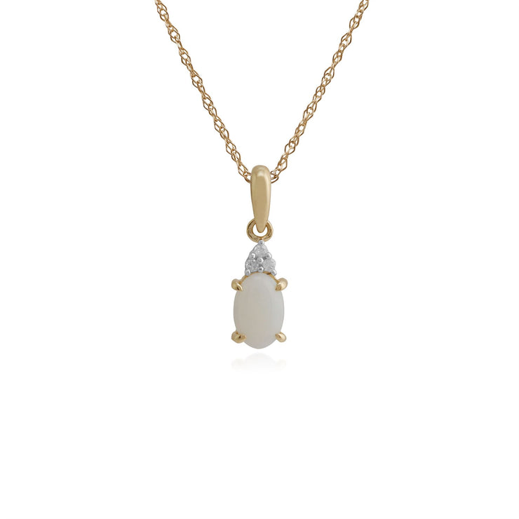 Pendentif et Boucles d'Oreilles Clou Classique Or Jaune 375 Opale Oval et Diamant