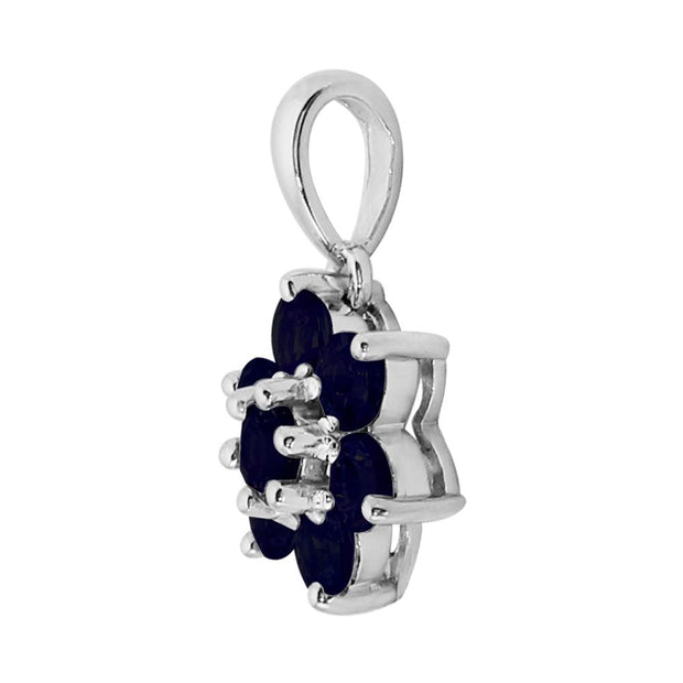 Pendentif et Boucles d'Oreilles Clou Floral Argent 925 Saphir Cluster