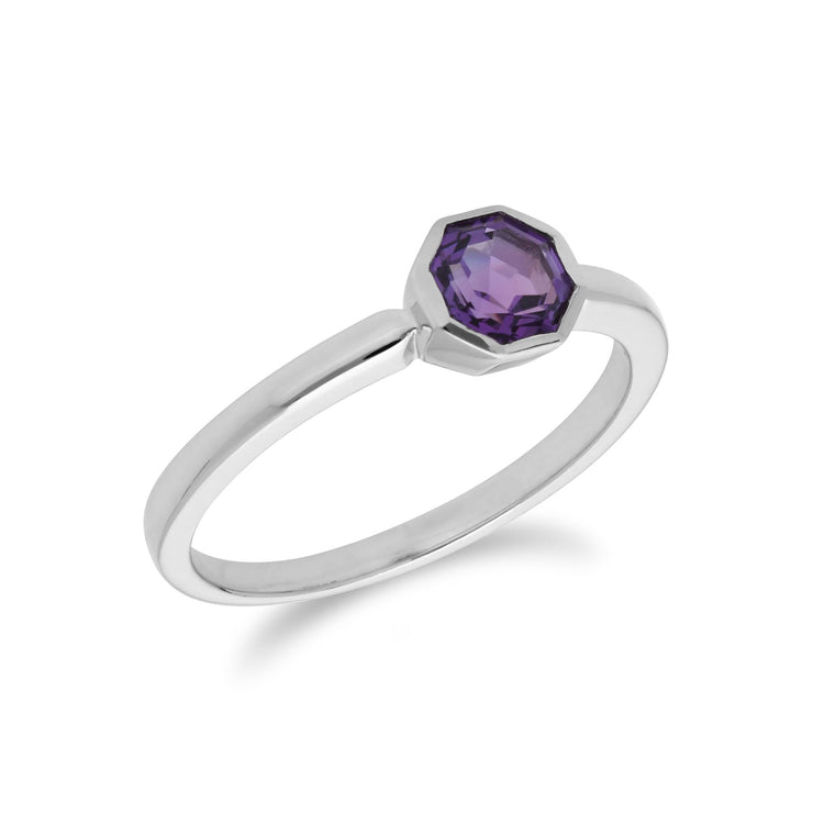 Gemondo Bague Amethyste, Argent Sterling Améthyste Février Pierre Unique Octogone Bague - Améthyste