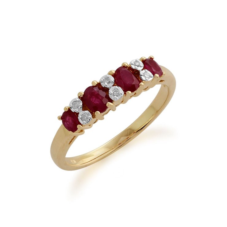 Gemondo Bague Rubis, 9ct Or Jaune 0.68ct Rubis & Diamant Bague Mi-éternité