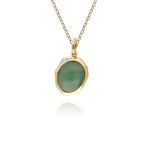 Pendentif Collection Irrégulier Argent 925 Plaqué Or Jaune Jade Verte teintée et Diamant