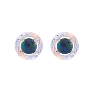 Boucles d'Oreilles Clou Opale Triplet Classique Or Blanc 375 Diamant et Ear-Jacket Diamant Rond