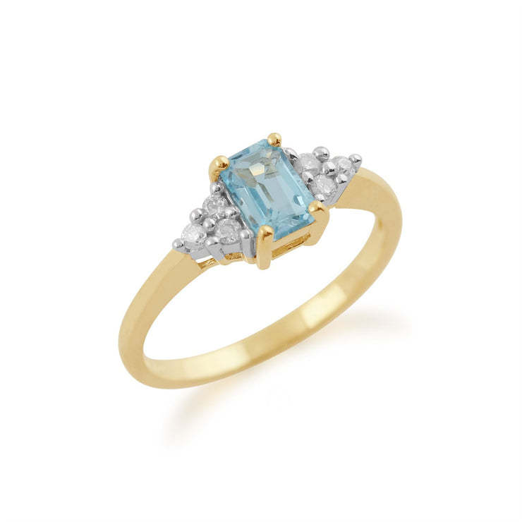 Gemondo Topaze Bague, 9ct Or Jaune 0.68ct Topaze Bleu Et Diamant Bague Pierre Unique