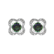 Boucles d'Oreilles Clou Topaze Mystique Classique Or Blanc 375 et Ear-Jacket Fleur Diamant