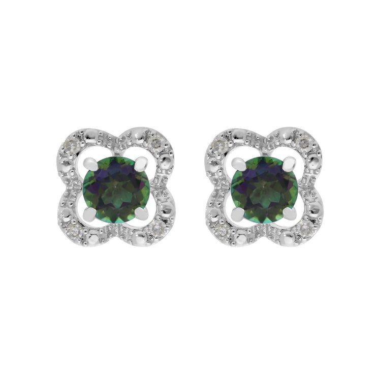 Boucles d'Oreilles Clou Topaze Mystique Classique Or Blanc 375 et Ear-Jacket Fleur Diamant