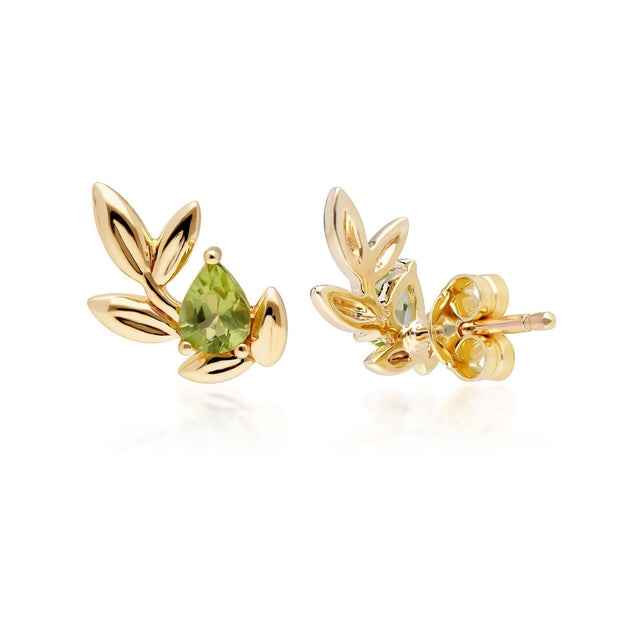 Boucles d'Oreilles Clou O Leaf Or Jaune 375 Péridot Poire