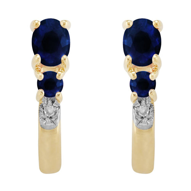 Boucles d'Oreilles Créoles Classique Or Jaune 375 Saphir et Diamant