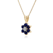 Pendentif Floral Or Jaune 375 Lapis Lazuli et Diamant style Cluster