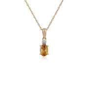 Pendentif et Boucles d'Oreilles Clou Classique Or Jaune 375 Citrine Ovale et Diamant